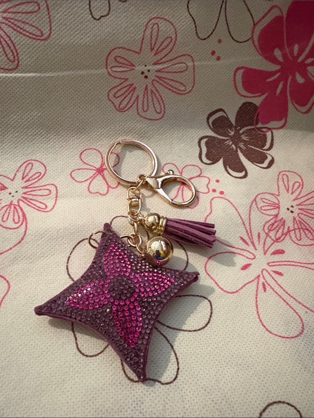 💜🆕💜 Purple and Pink Crystal Star Keychain Bag Charm Card Holder with Tassel